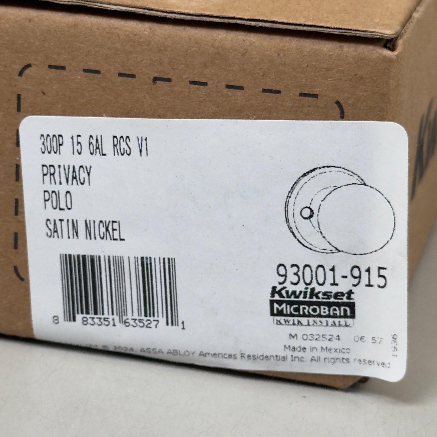 KWIKSET Polo Privacy Door Knob Single Sided Handle Satin Nickel ‎93001-915