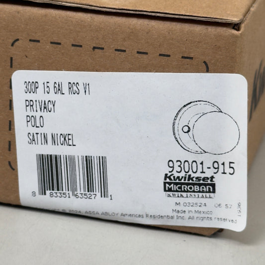 KWIKSET Polo Privacy Door Knob Single Sided Handle Satin Nickel ‎93001-915