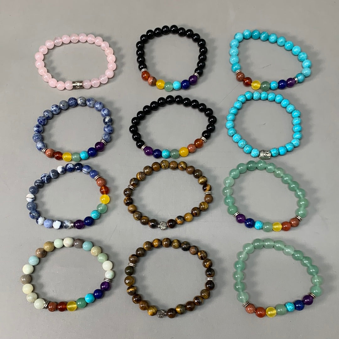 BEST WHOLESALE 12-PACK! Variety Beaded Crystal Bracelets 3" Multi-Colors New