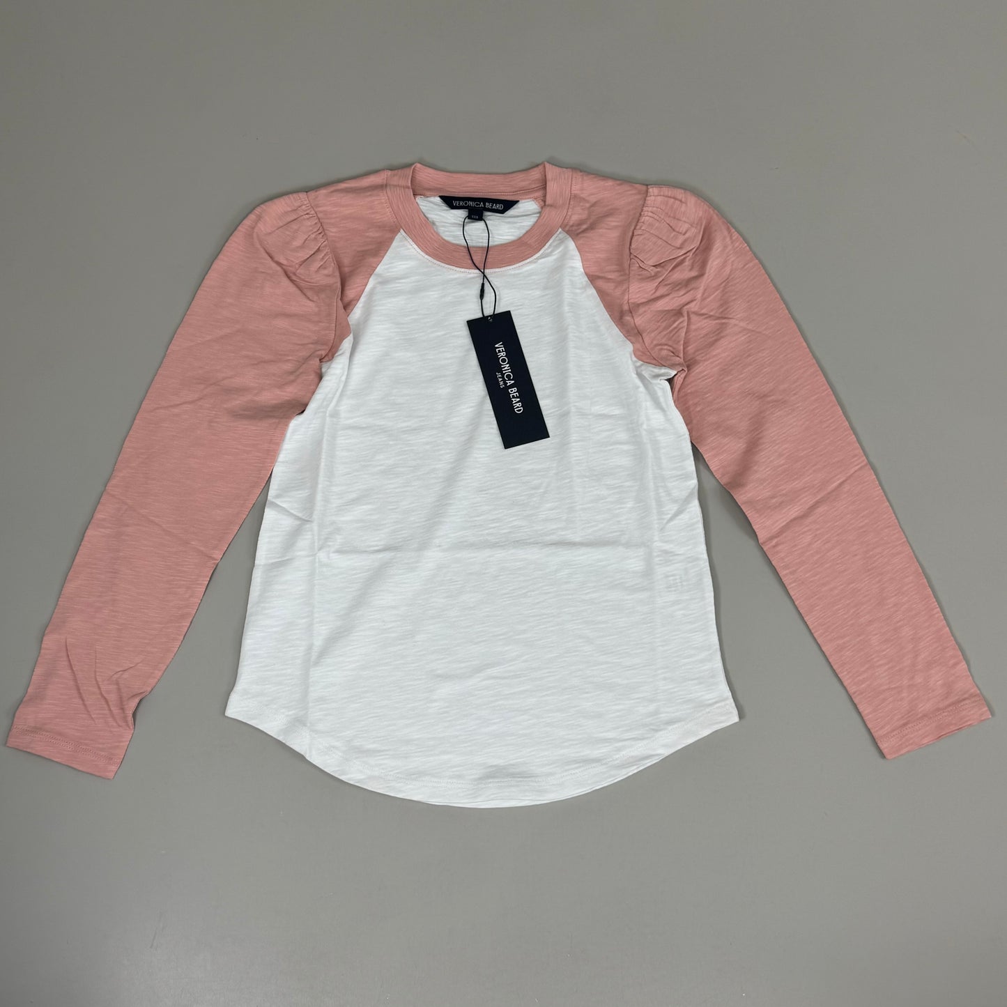 VERONICA BEARD Jeans Women's Mason Baseball Tee Sz-XXS Rosebloom/White