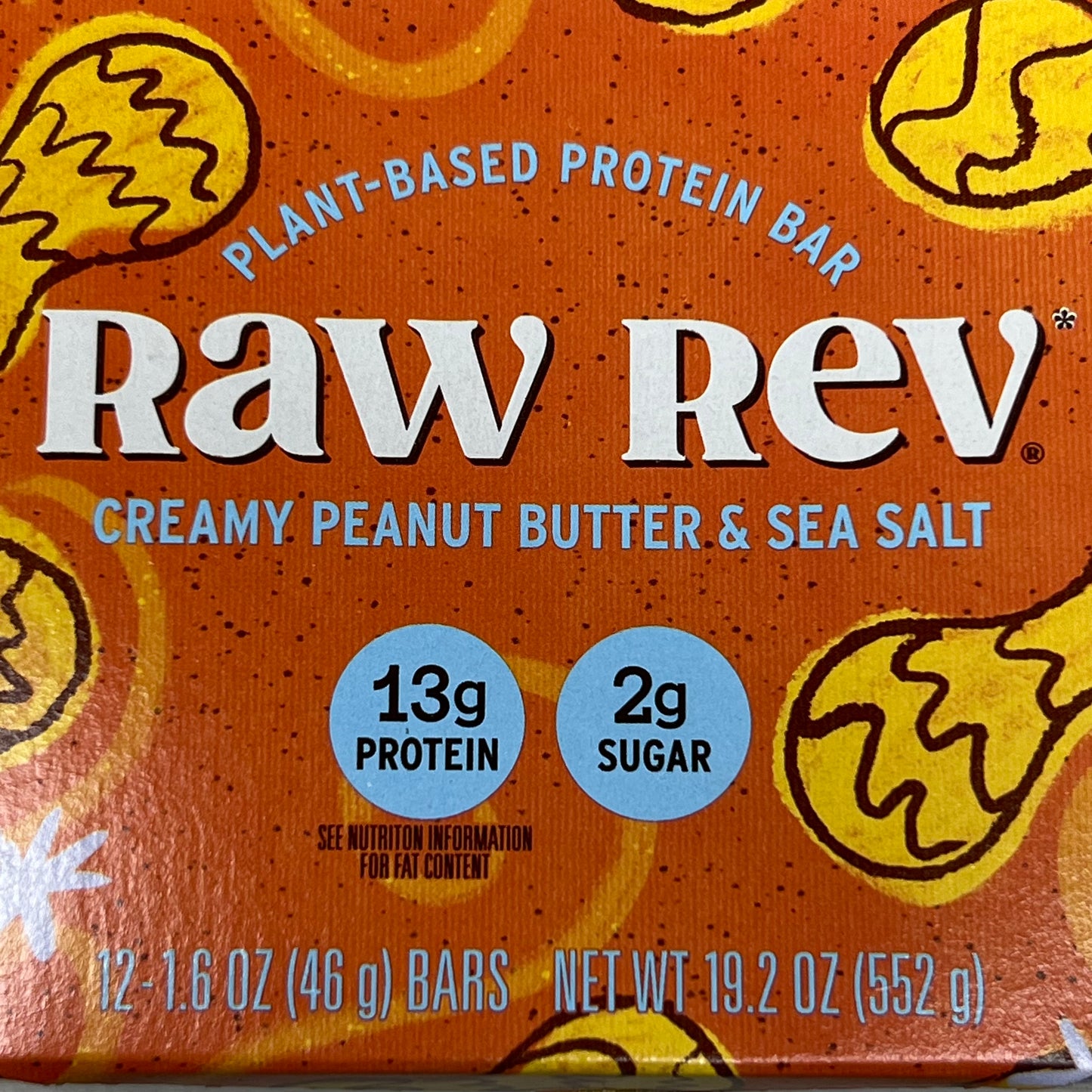 ZA@ RAW REV (12 PACK) Creamy Peanut Butter & Sea Salt 13g Protein 2g Sugar 1.6 oz BB 08/24