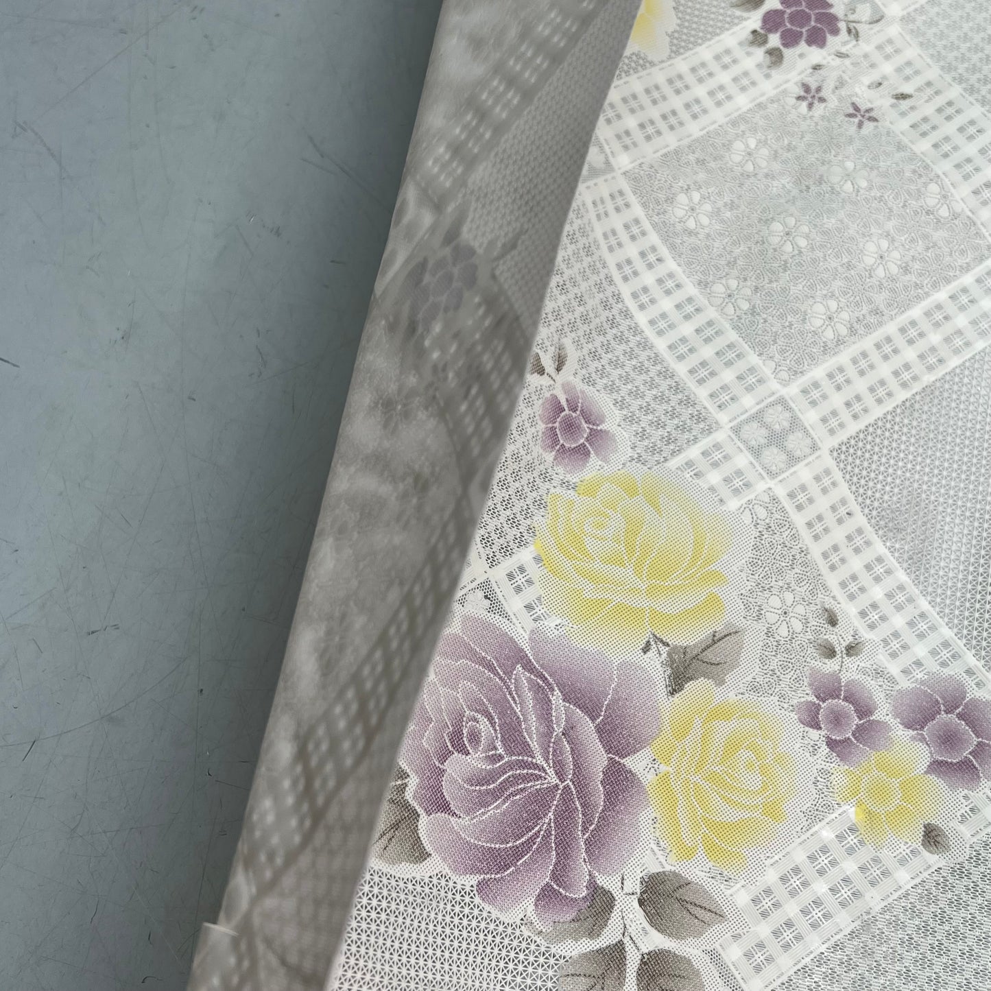 PVC Faux Lace Floral Dinning Table Cloth 54"x60' White/Yellow/Purple LA-0533D