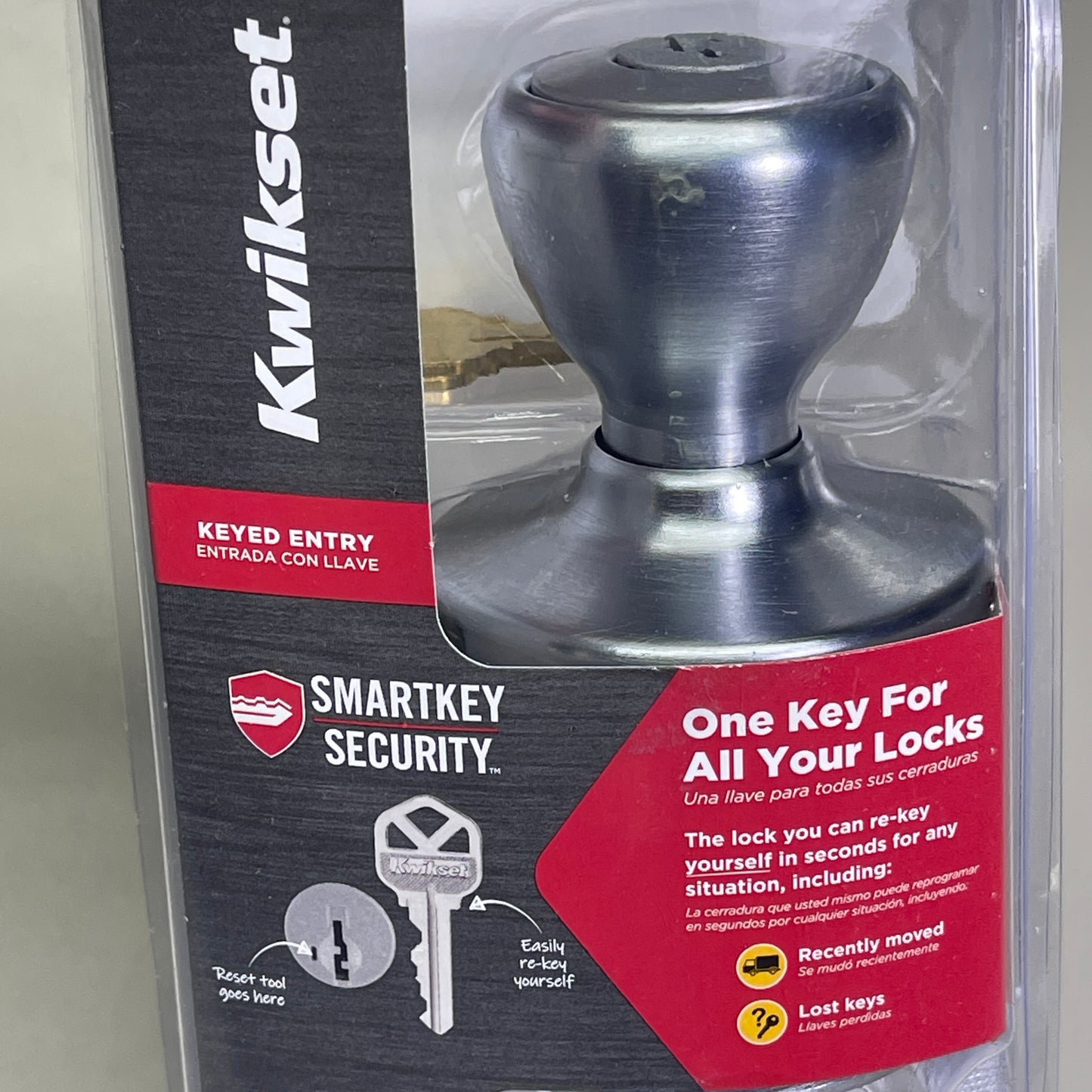 KWIKSET Smartkey Keyed Entry Door Knob w/ Microban Satin Nickel 94002-952