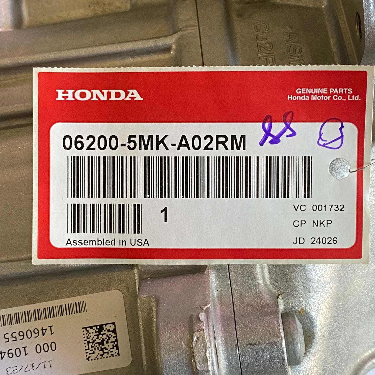 Honda 9-Speed Auto Transmission 06200-5MK-A02RM ZF 9HP48