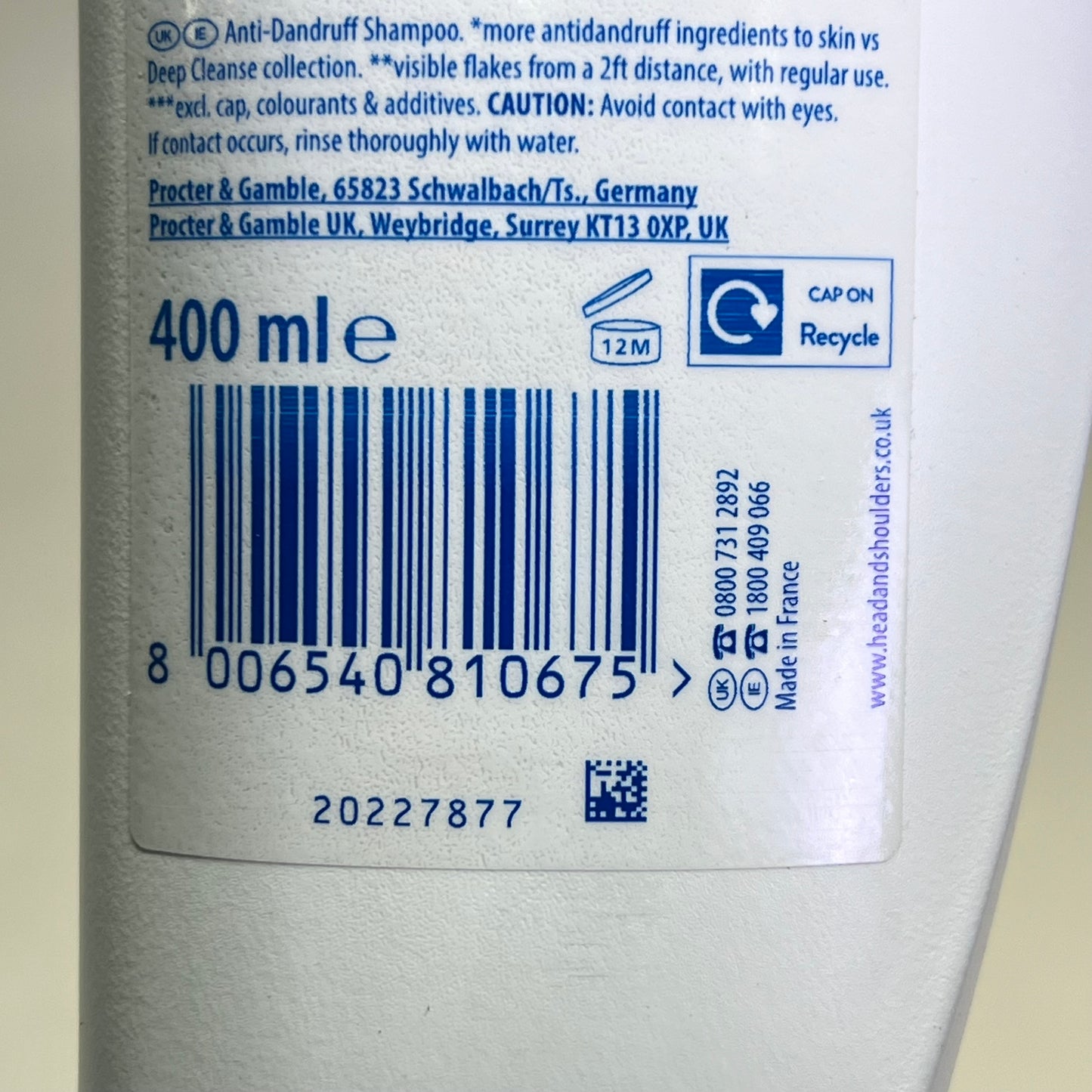 HEAD & SHOULDERS (6 PACK) Anti Dandruff Shampoo Hydrating Smooth & Silky 400 ml