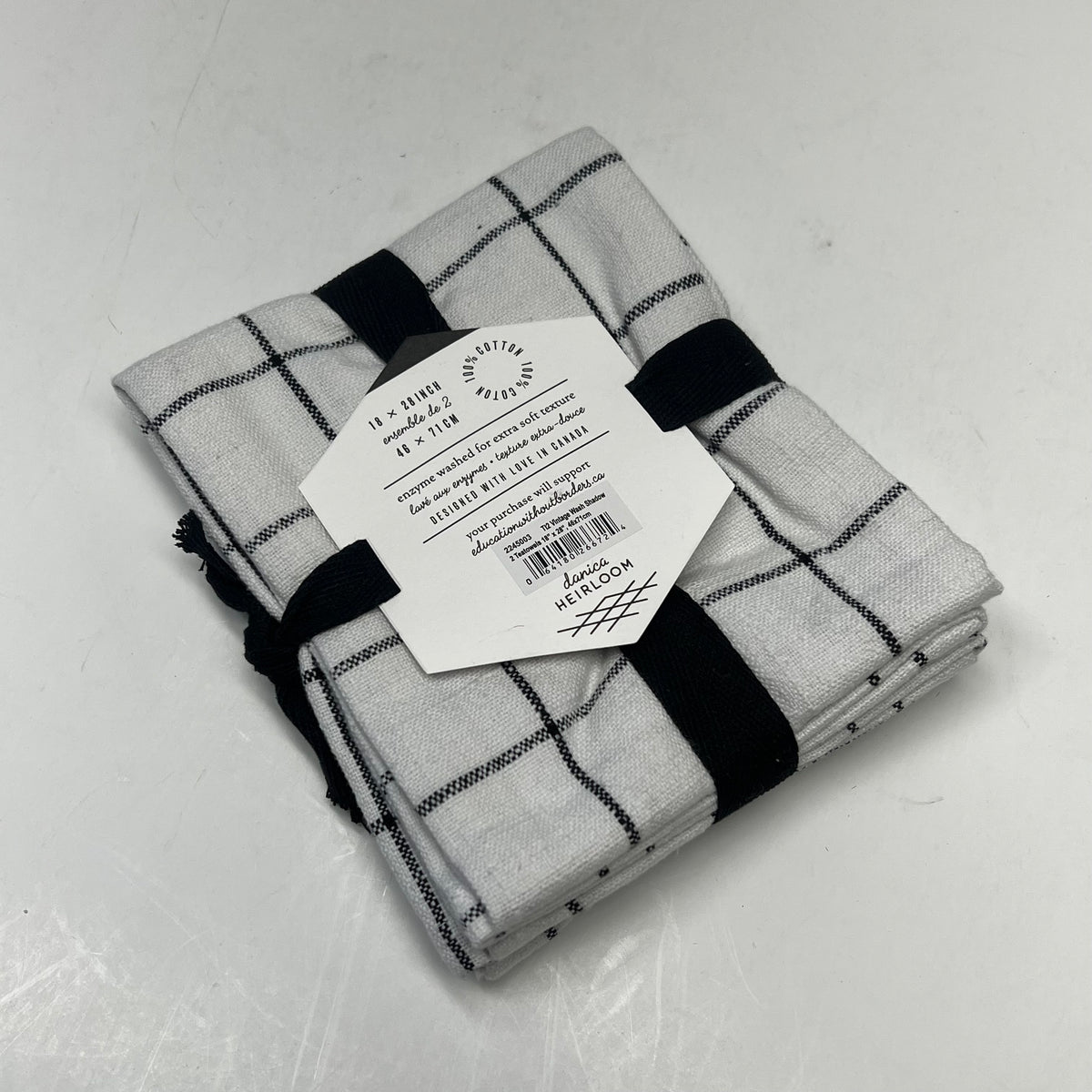 DANICA HEIRLOOM (2 PACK, 2 EACH) Vintage Wash Towels Pre-Washed White/Black