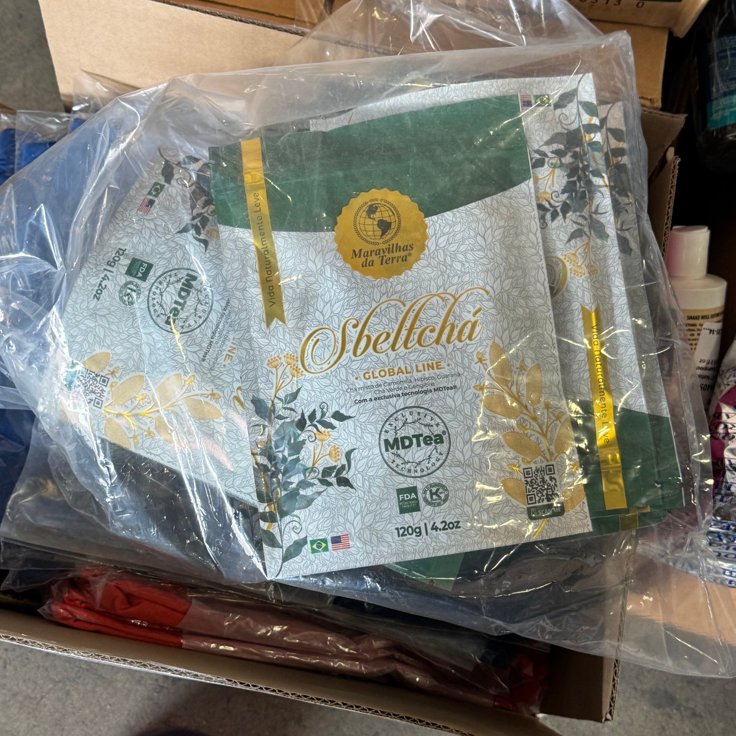 ZA@ Pallet of MIXED Chamomile, T-shirts, Pepper Sauce, Croutons, Shipping Boxes, Hole Plug, Etc… (AS-IS)