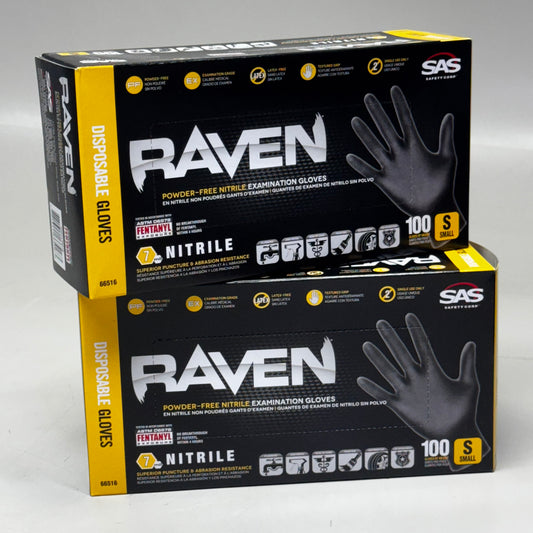 RAVEN (200 Gloves) Powder Free Nitrile Examination Gloves S Black 66516