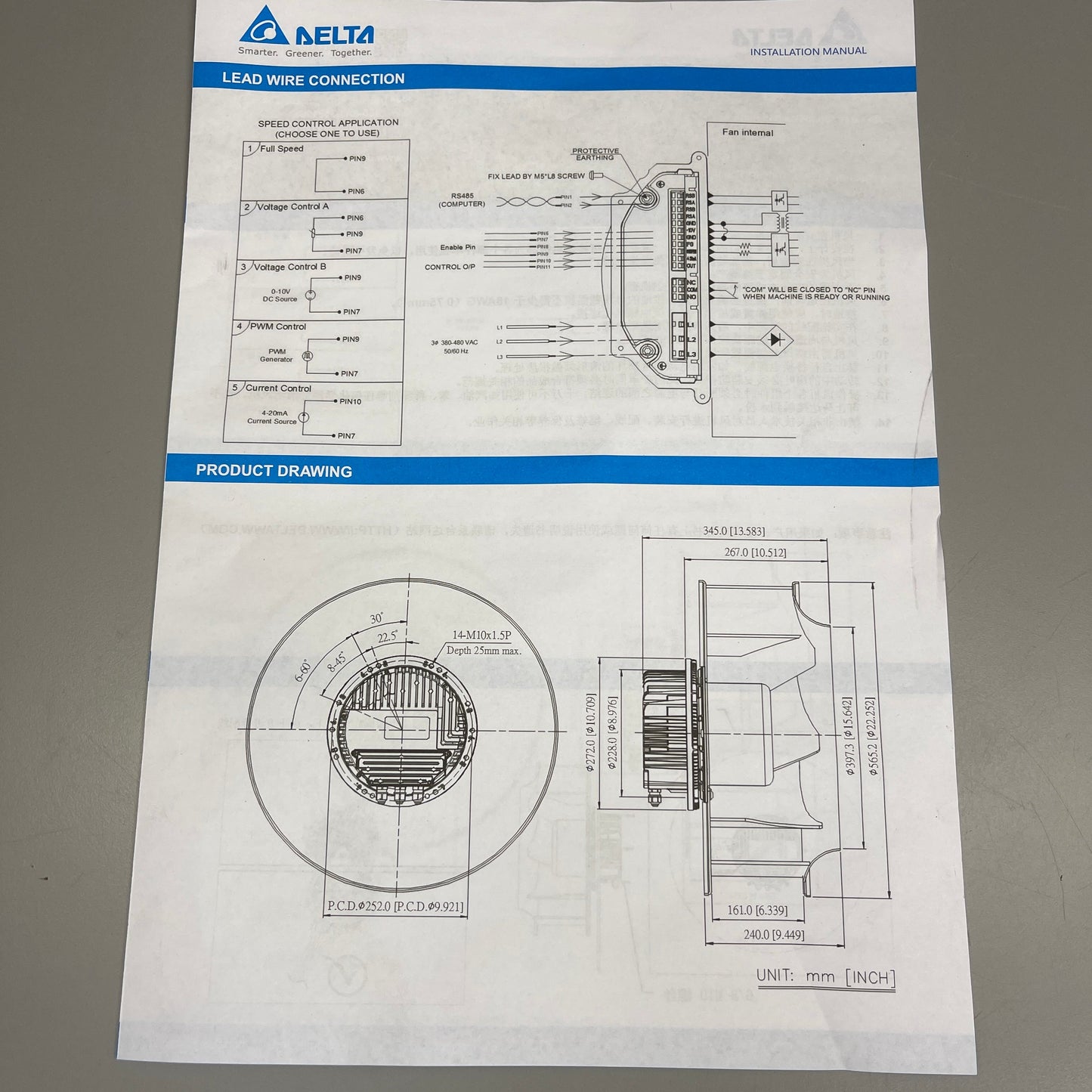 DELTA ELECTRONICS Centrifugal Fan 22.24"D x 13.58"W GTB056PUT35R N1