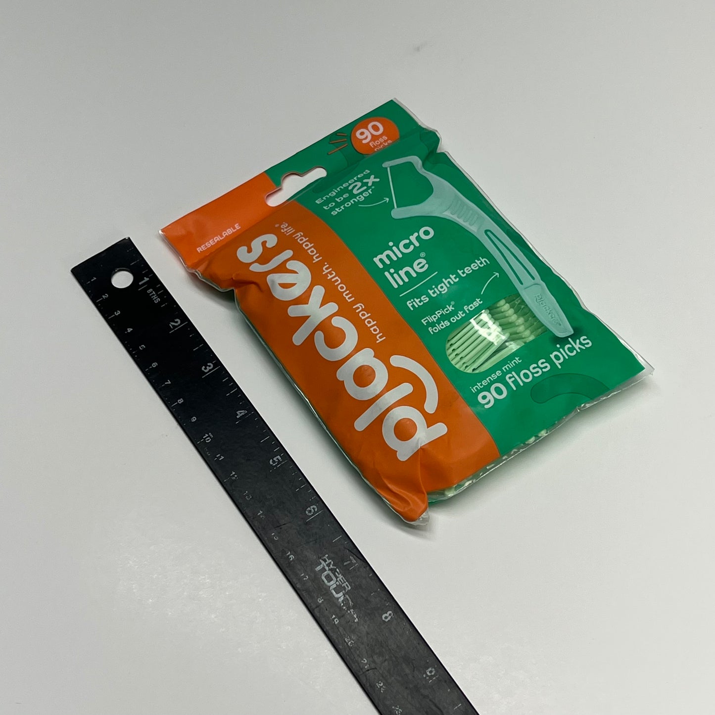 ZA@ PLACKERS (3 PACK,90 EACH) Intense Mint Micro Line Floss Picks  2X Stronger Green