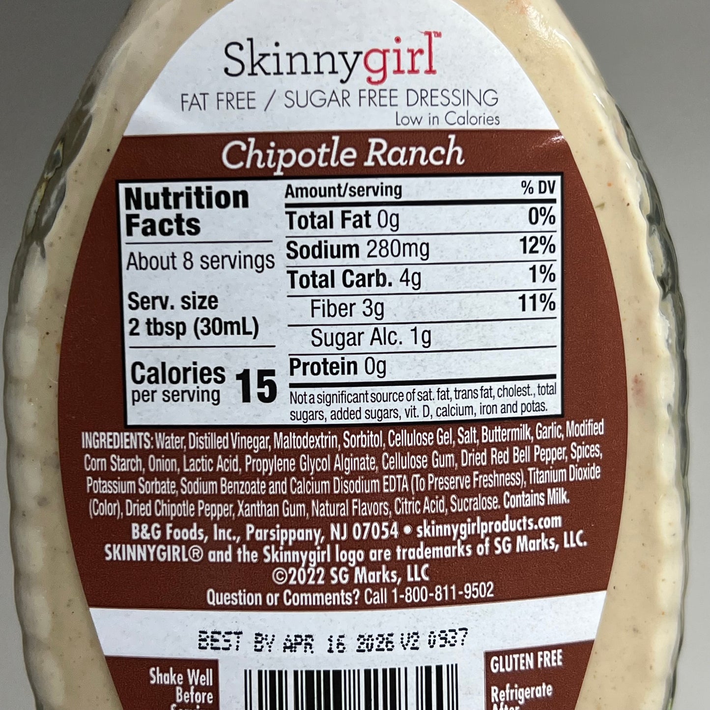 SKINNY GIRL (12 PACK) Chipotle Ranch Dressing Sugar Free Fat Free BB 4/26 8fl oz