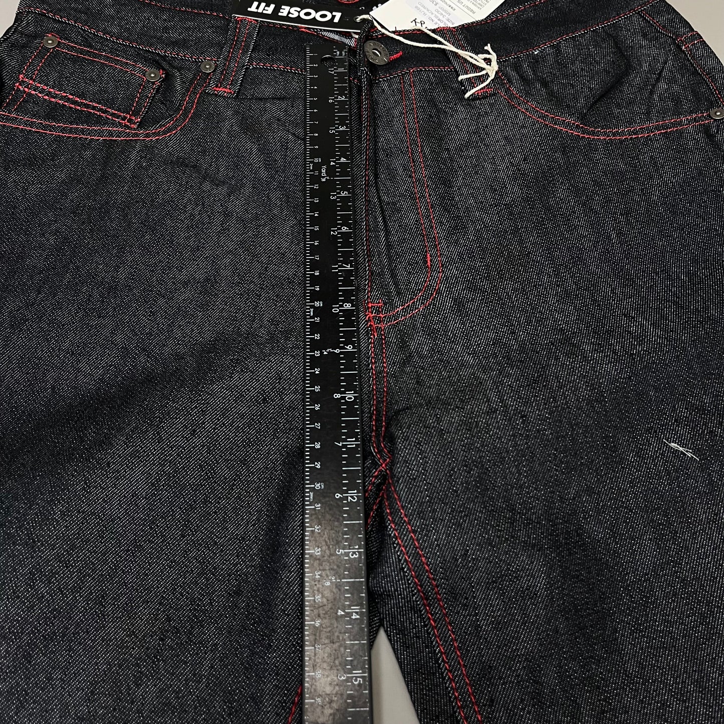 KAYDENK Raw Loose Fit Unwashed Denim Contrast Stitch Jean Men SZ 32/32 Black/Red