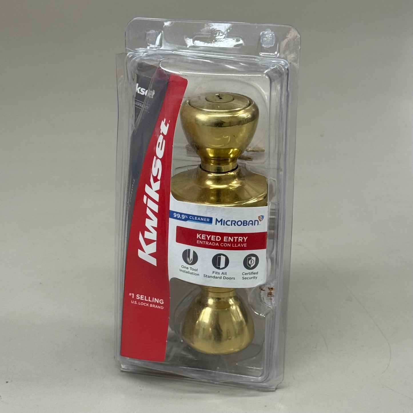 KWIKSET Door Knob W/ Lock & Key for Front Entrance 4.5"x3.2"x9" Polished Brass (New Other) 94002-628