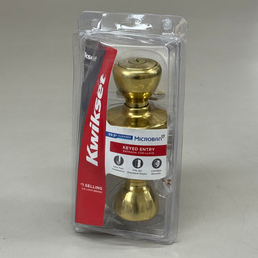 KWIKSET Door Knob W/ Lock & Key for Front Entrance 4.5"x3.2"x9" Polished Brass (New Other) 94002-628