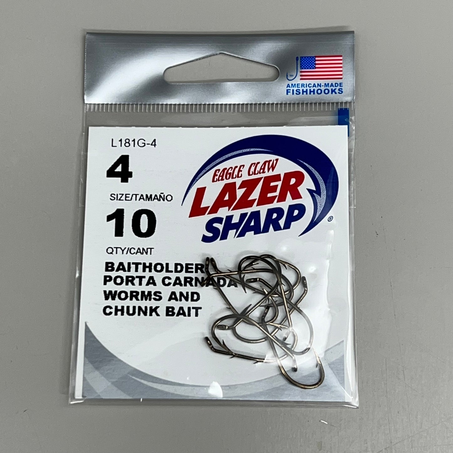 EAGLE CLAW (5 PACK) Sharp Worms & Chunk Baitholder Hook Bronze #4 10pc L181G-4