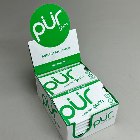 ZA@ PUR (12 PACK, 9 PCS Each) Sugar Free Spearmint Aspartame Free Chewing Gum E