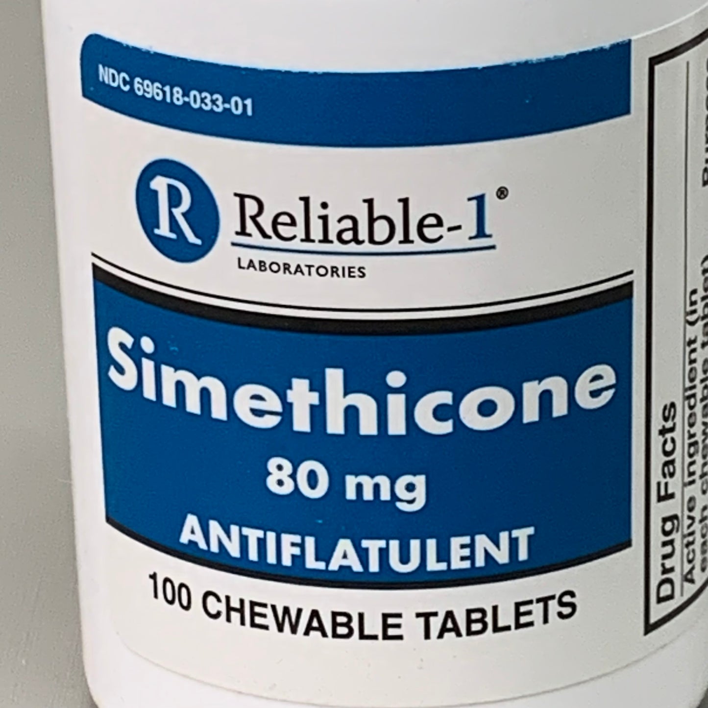 RELIABLE 1 Simethicone 80 MG Chew Tablets 100 Tablets 23H385 BB-08/2025