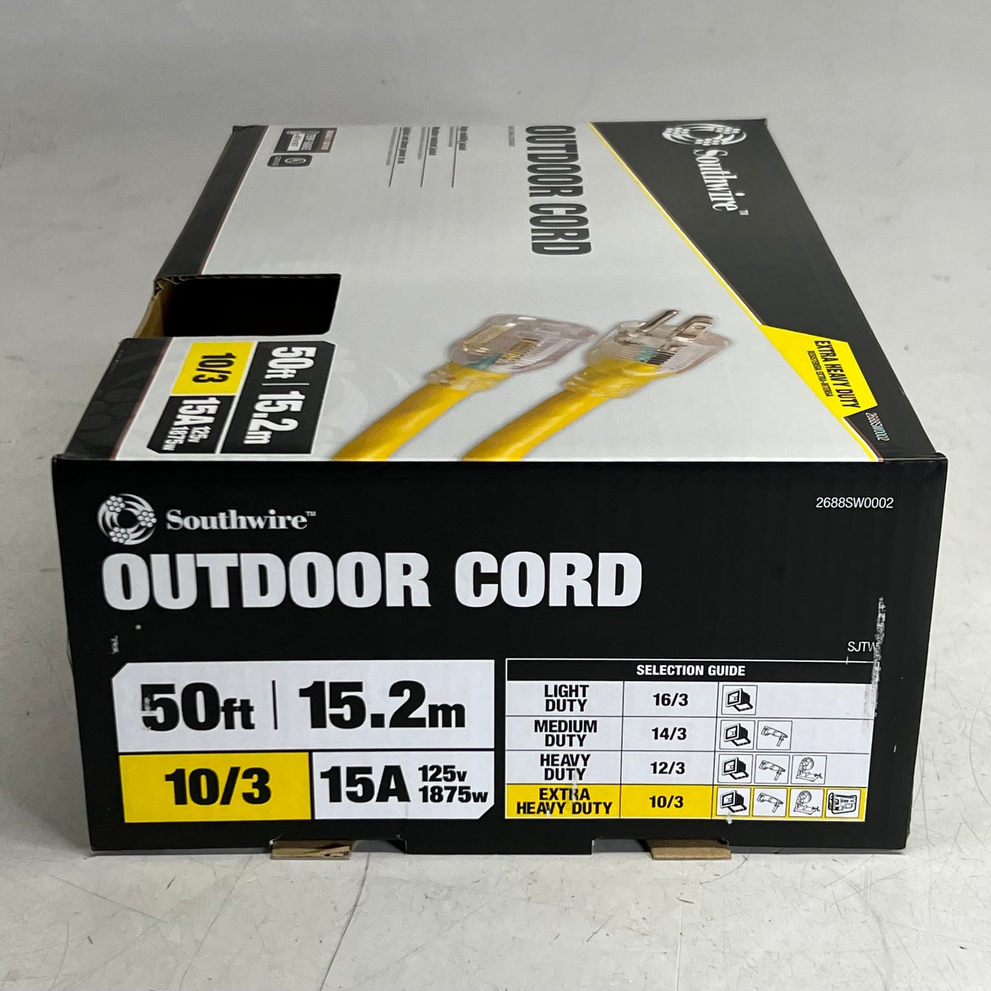 SOUTHWIRE Outdoor Extension Cord With Power Lightindicator 300V/15A Sz 50ft, Yellow 2688SW0002