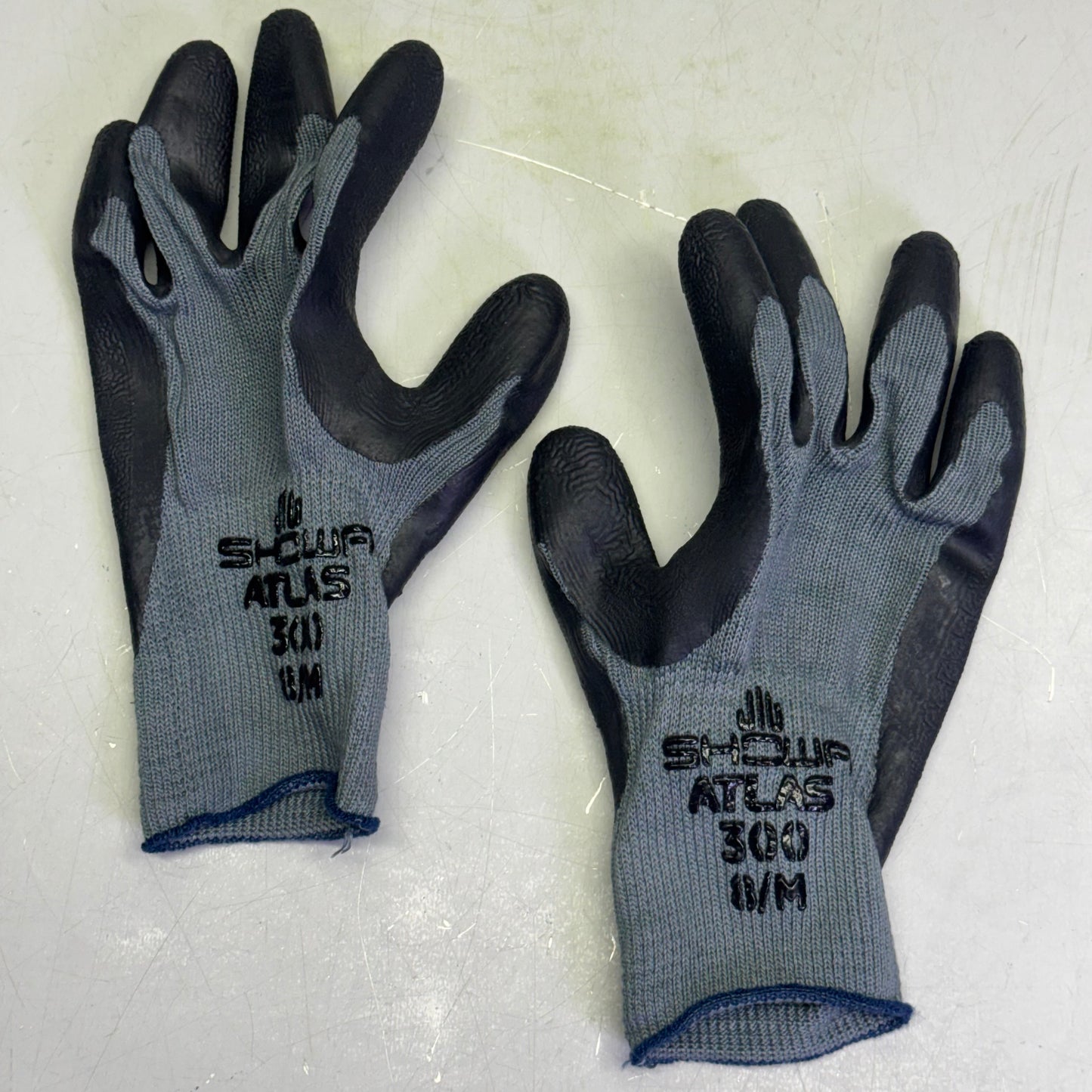 SHOWA ATLAS 300 (12 PAIR) Palm-Dipped Rubber Coating Work Gloves Sz 8/M, Black