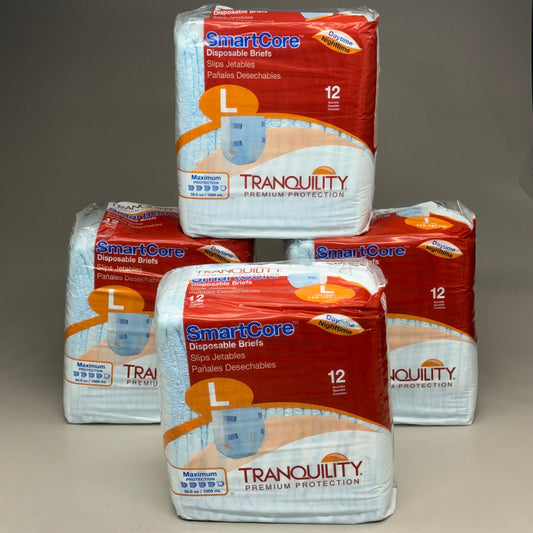 SMARTCORE (4 PK!) Tranquility Premium Protection Adult Diapers Latex Free Size L