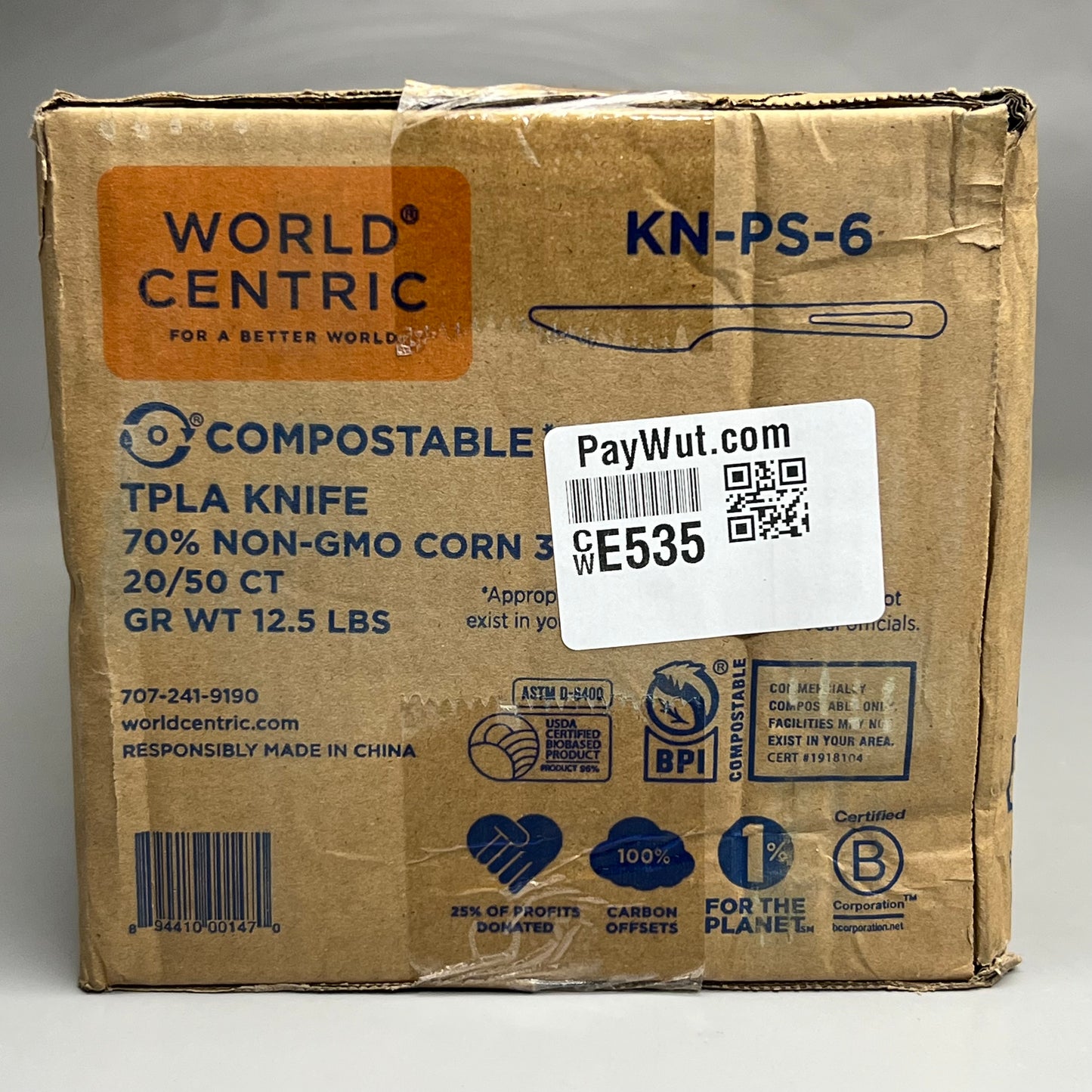 WORLD CENTRIC 1000PK! Compostable TPLA Knives 6" KN-PS-6