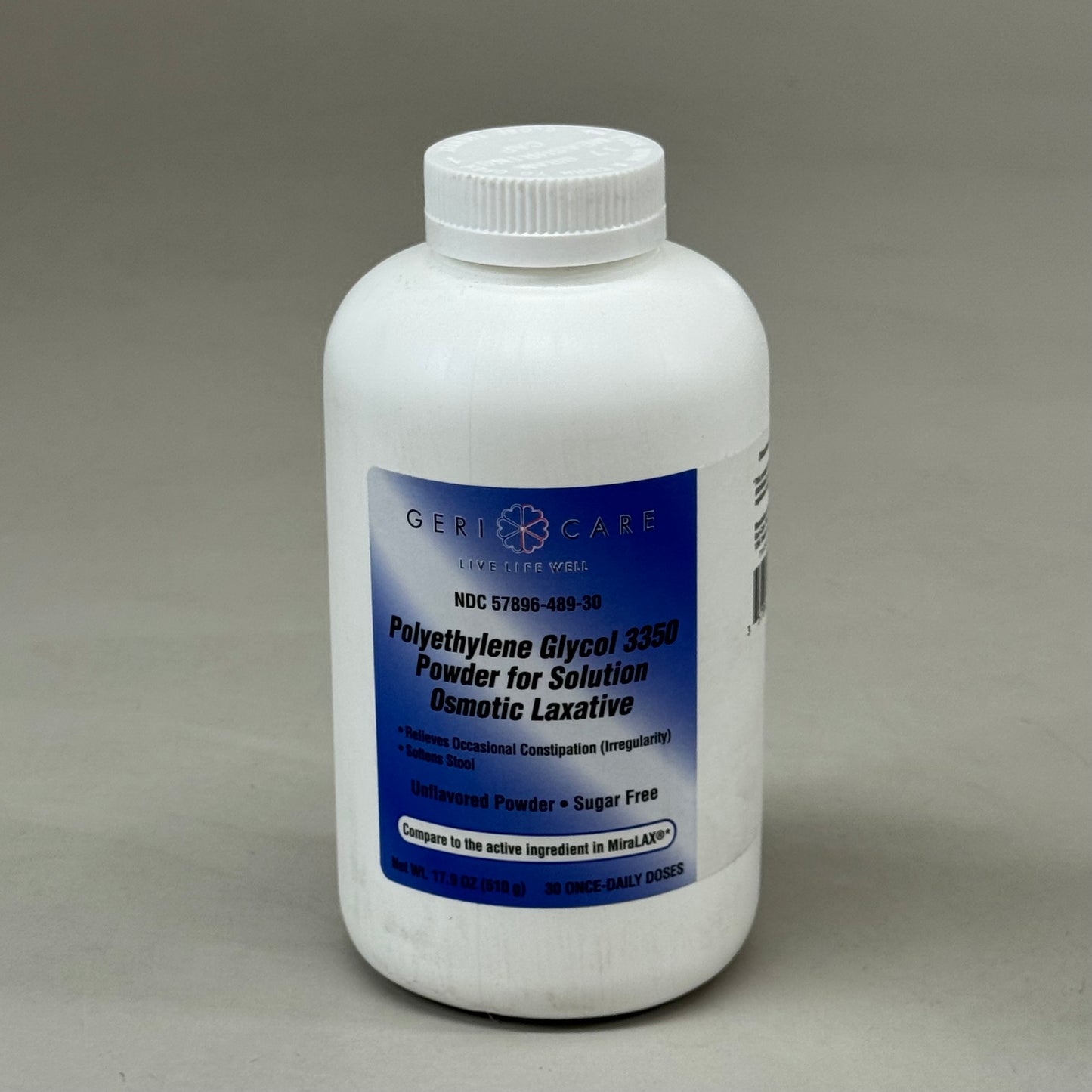 GERI CARE (2 Pack, 30 Doses Each) Polyethylene Gycol Powder For Solution Osmotic Laxative 17.9oz