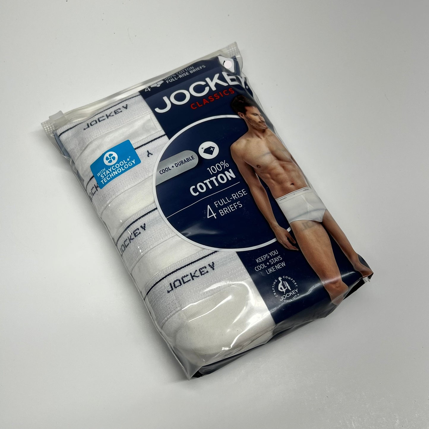 JOCKEY (4 PACK) Full Rise Brief's 100% Cotton Cool + Durable Men's Sz 44 White