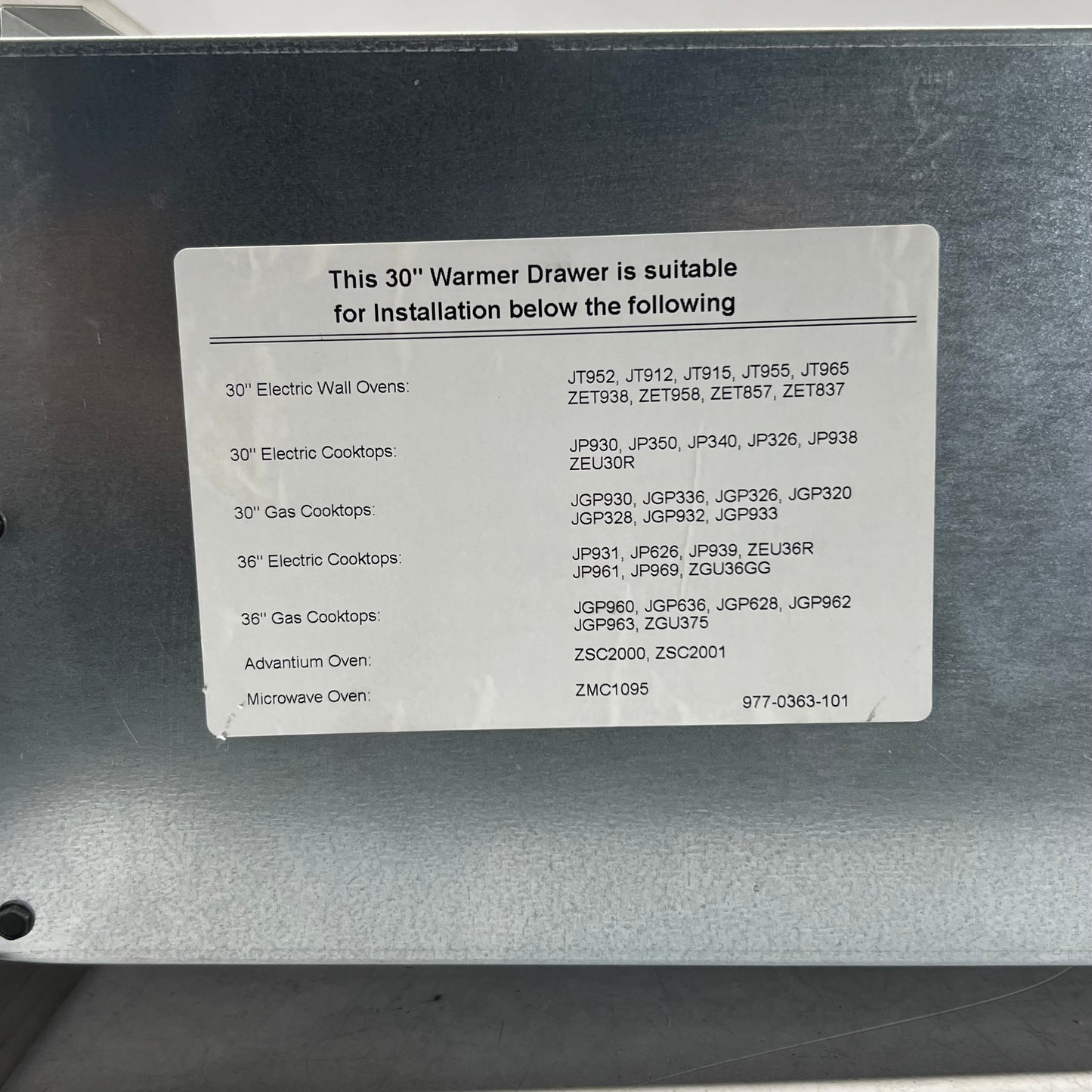 PROFILE 30" Warming Drawer, Steel 977-0363-101 Like New