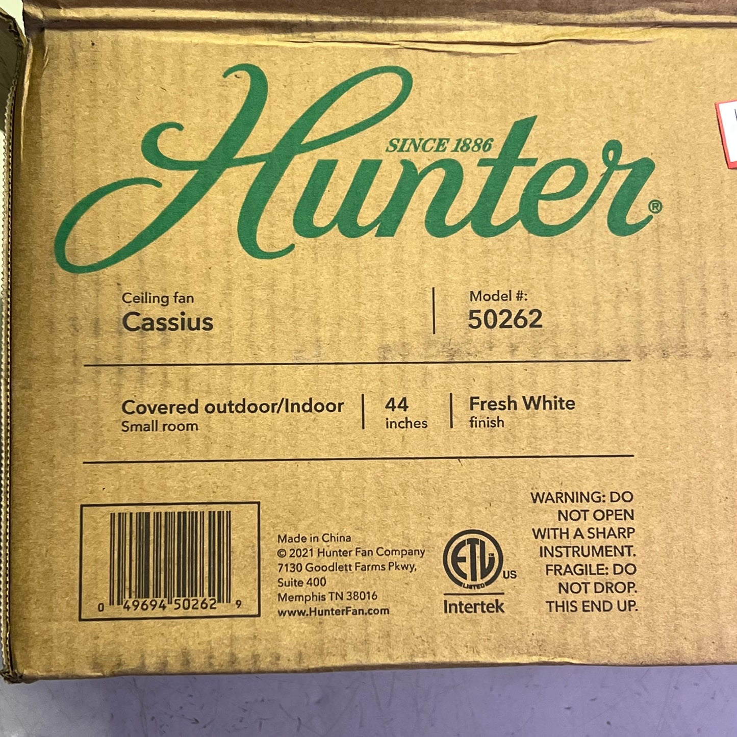 HUNTER Cassius Indoor & Outdoor Ceiling Fan 44" 3 Blade Fresh White 50262