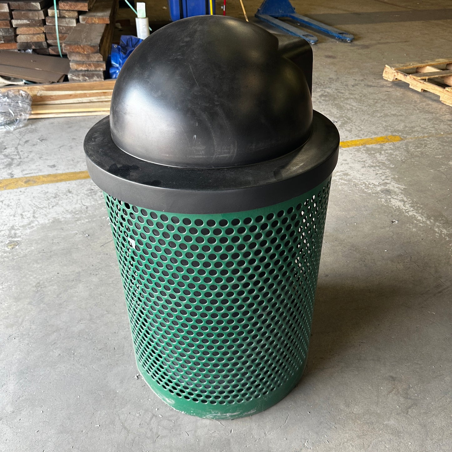 Industrial Green Metal Dome Outdoor Trash Can