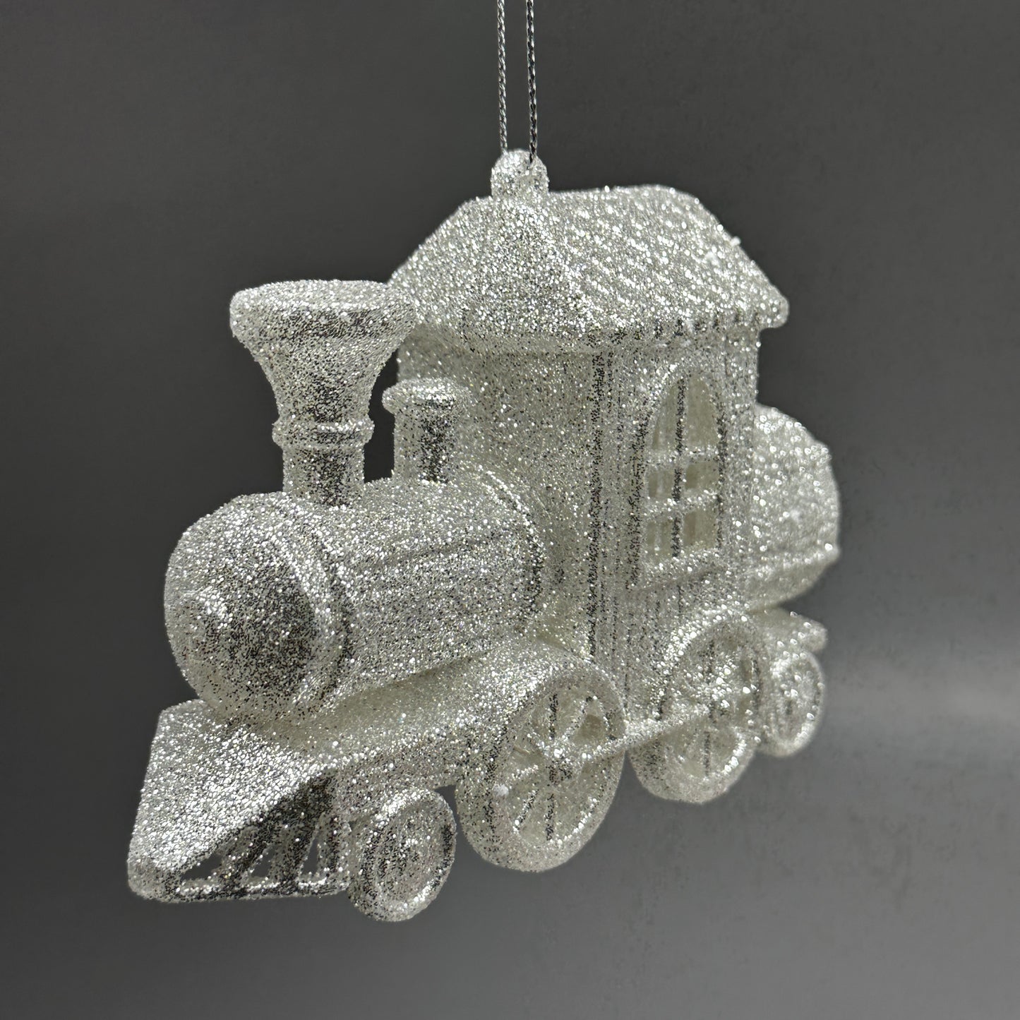 KURT S. ADLER Train Christmas Ornament Silver Glitter 3.4“ T3628