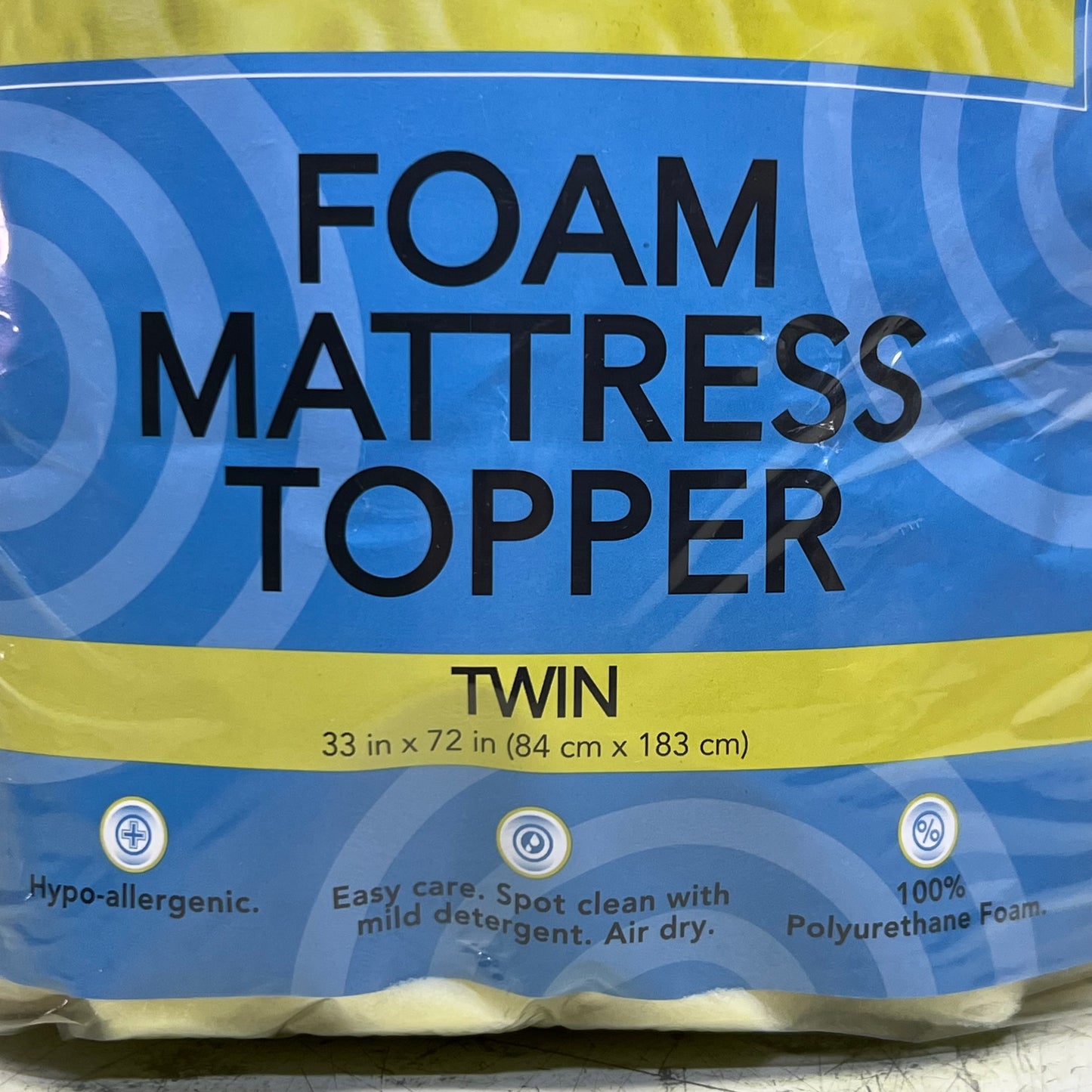 INDEPENDENT FURNITURE Foam Mattress Topper Twin Sz 33" x 72", Yellow