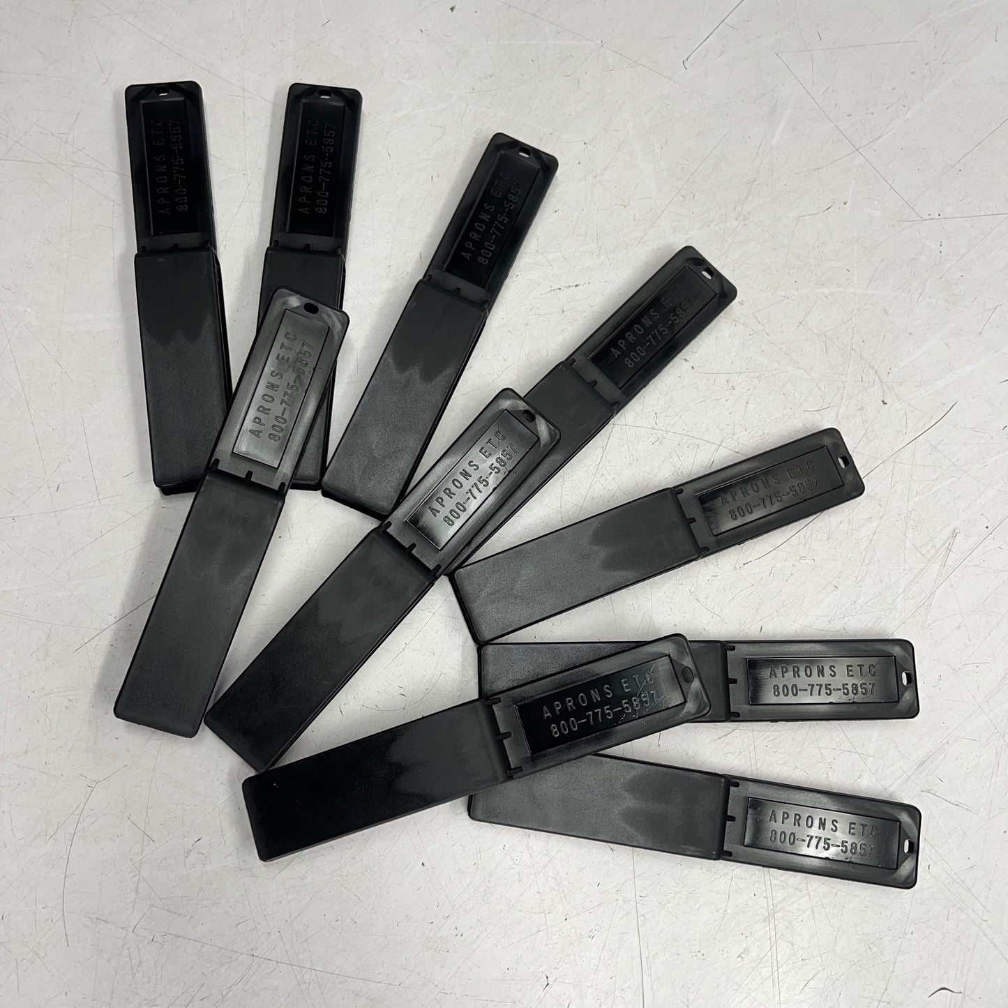 APRONS (10 PACK) High Impact Plastic Material Tote Markers  8"x1.5" Black 023B