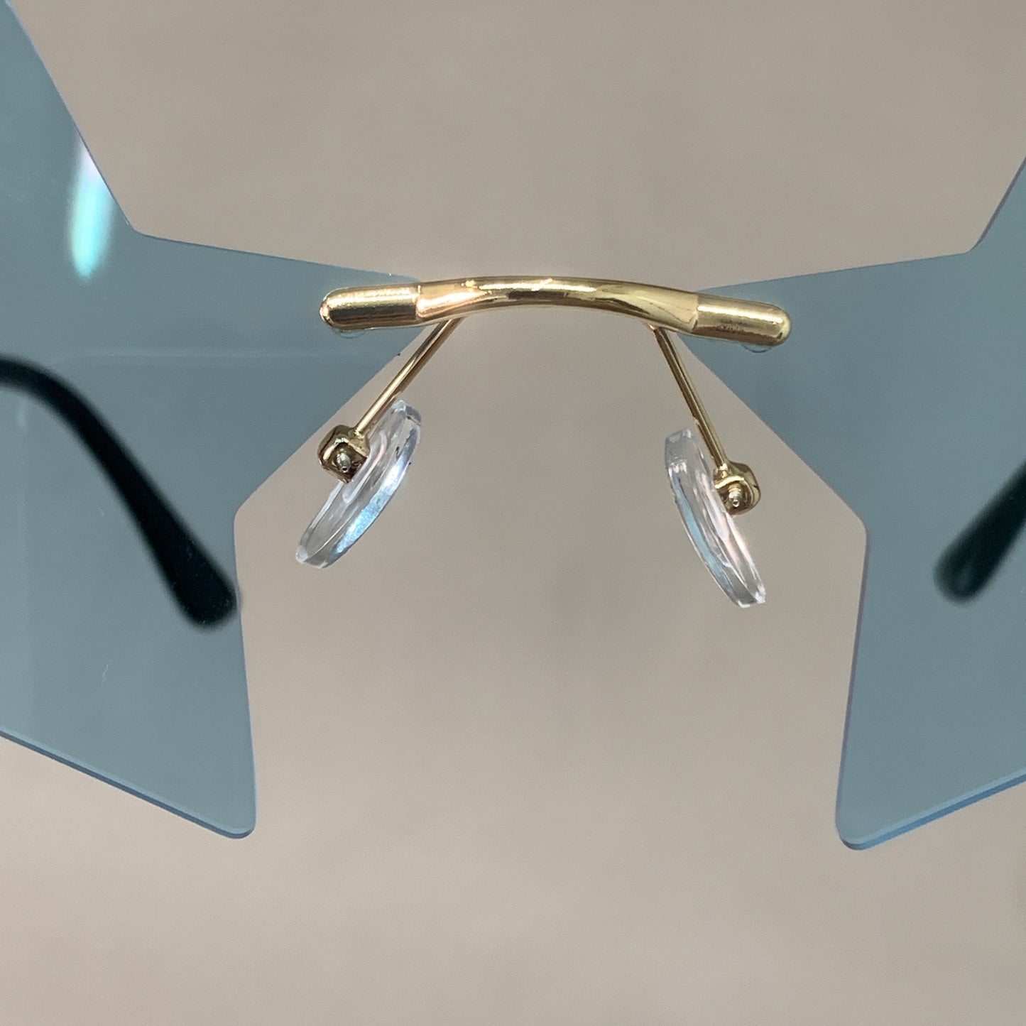 ENTHYI Rimless Star Shape Sunglasses Blue Lens Gold Frame (New)