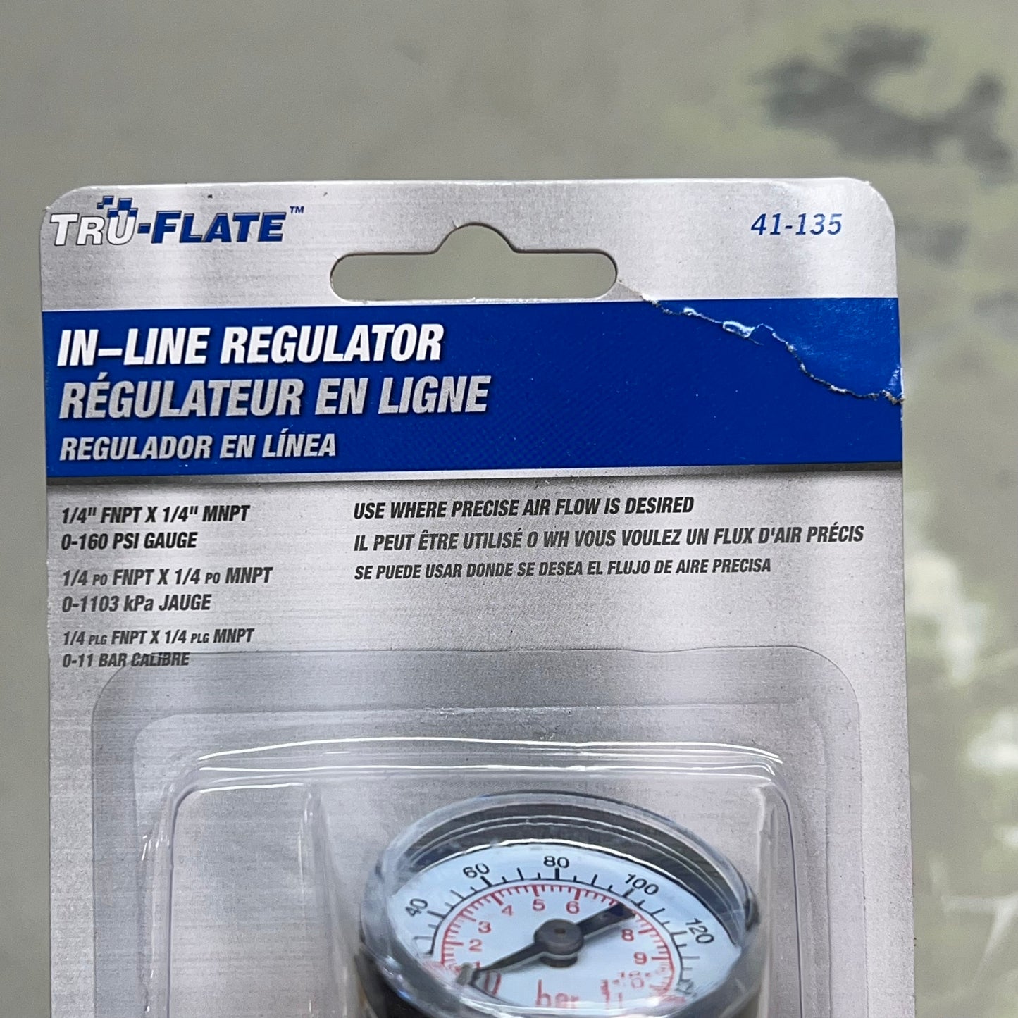 TRU-FLATE In-Line Air Line Regulator & Gauge 0-160 PSI 1/4" Female & Male 41-135