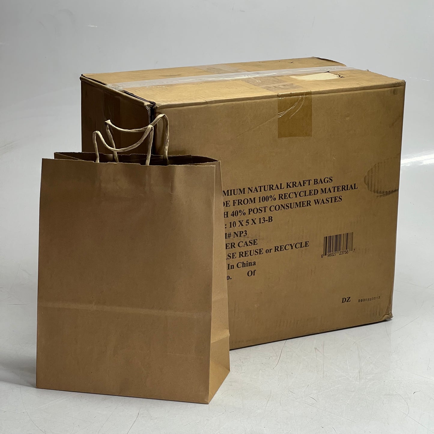 ZA@ (250 PACK) Premium Natural Kraft Bags Sz 10" x 5" x 13"