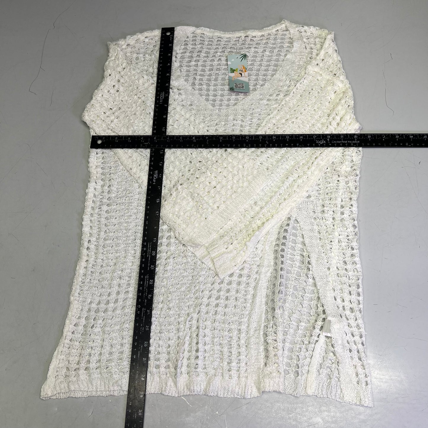 ATTRACO Crochet V Neck Flare Sleeve Swimsuit Coverup Women's Sz M White