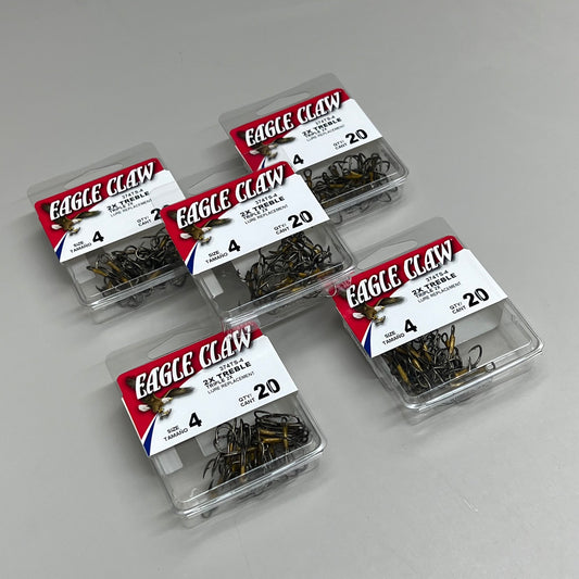 EAGLE CLAW (5 PACK) Curved Point 2X Treble Lure Repla Bronze #4 20 pc 374TS-4