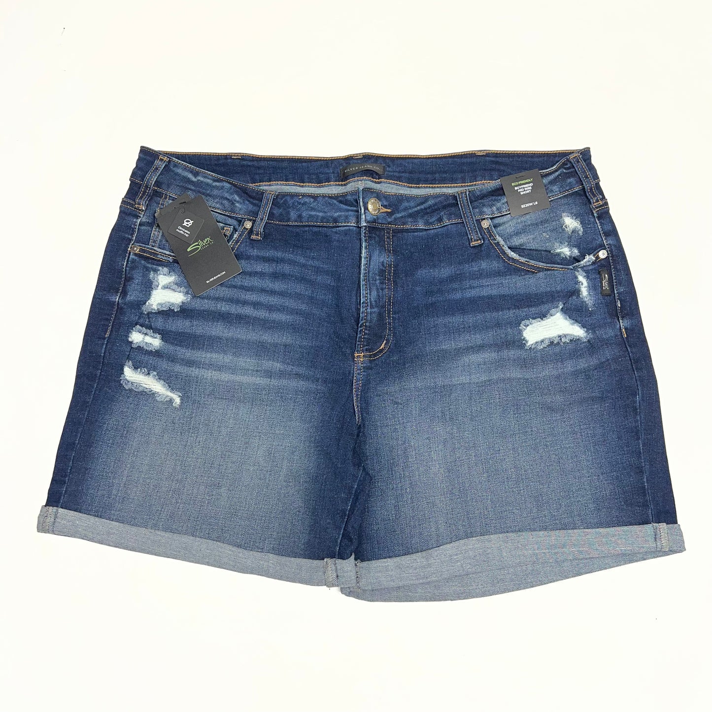 SILVER JEANS CO. Boyfriend Mid Rise Short Women's Sz 20W/6 Indigo W53608ECF428