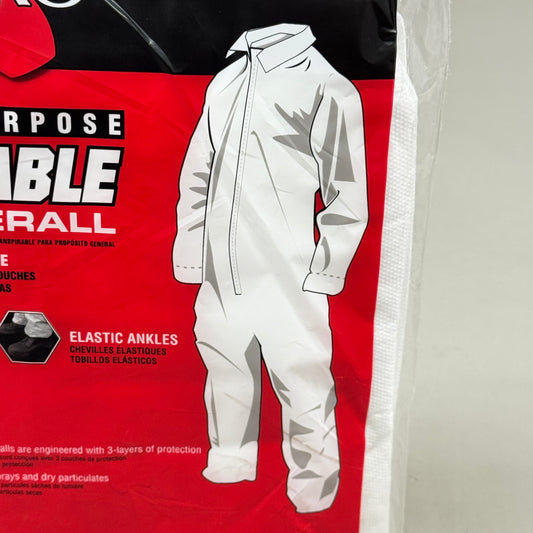 GENERAL PURPOSE (12 Pk) Breathable Sms Coverall Crew L White 6964A W/ 3-layer Polypropylene