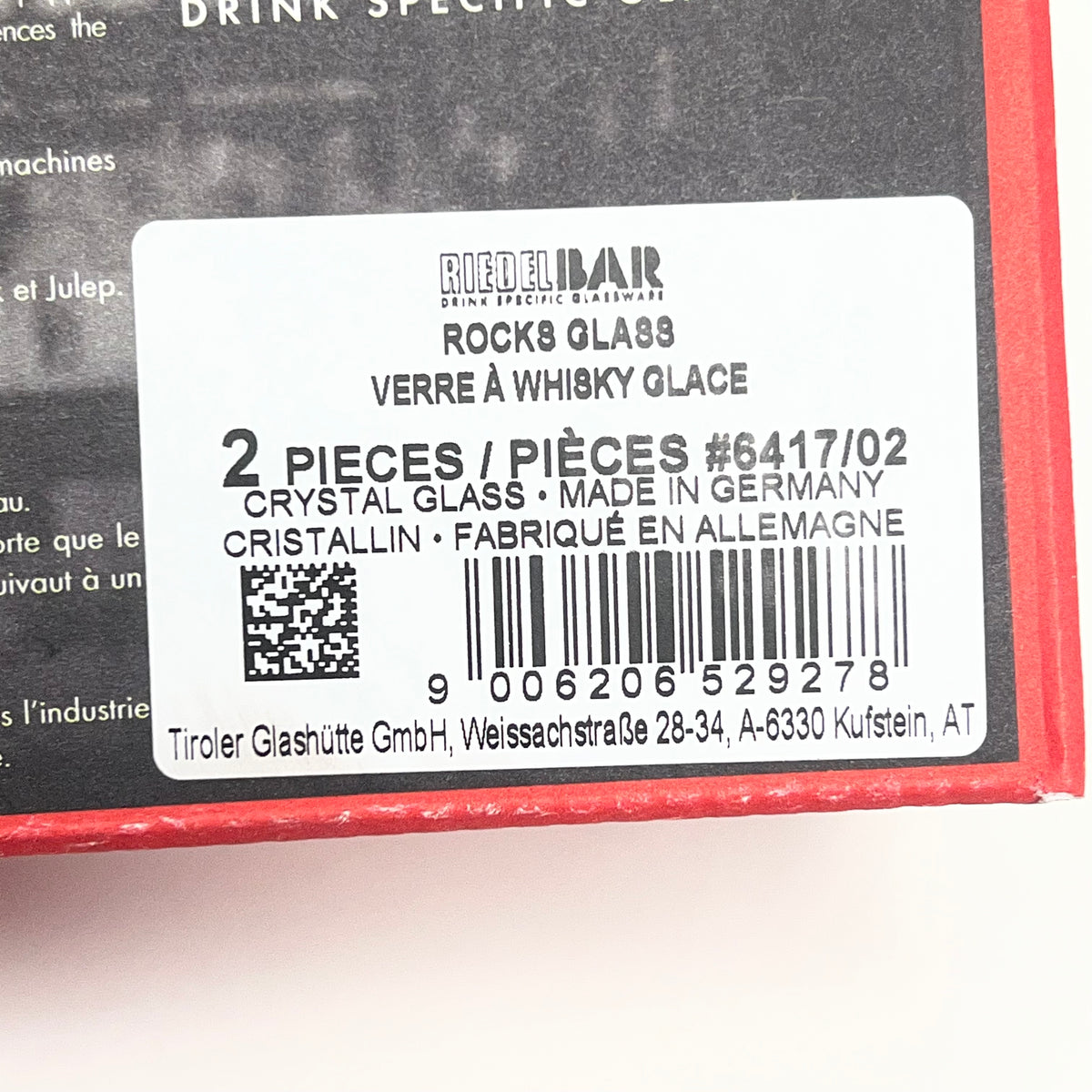 RIEDEL BAR Drink Specific Glassware 2 Rocks Whiskey Glasses Set of 2 Clear 6417