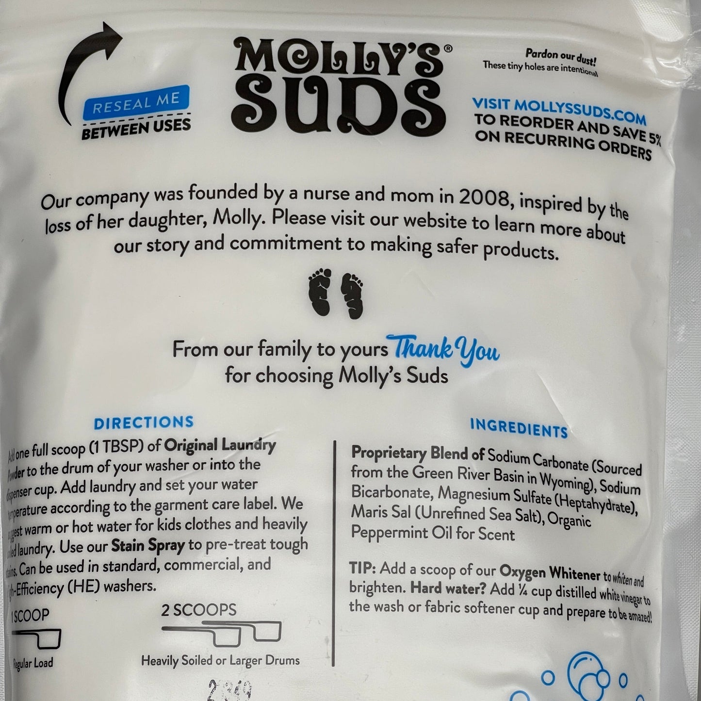ZA@ MOLLY'S SUDS (3 PACK) Original Laundry Powder Ultra-Concentrated Peppermint 79 oz 120 Loads A