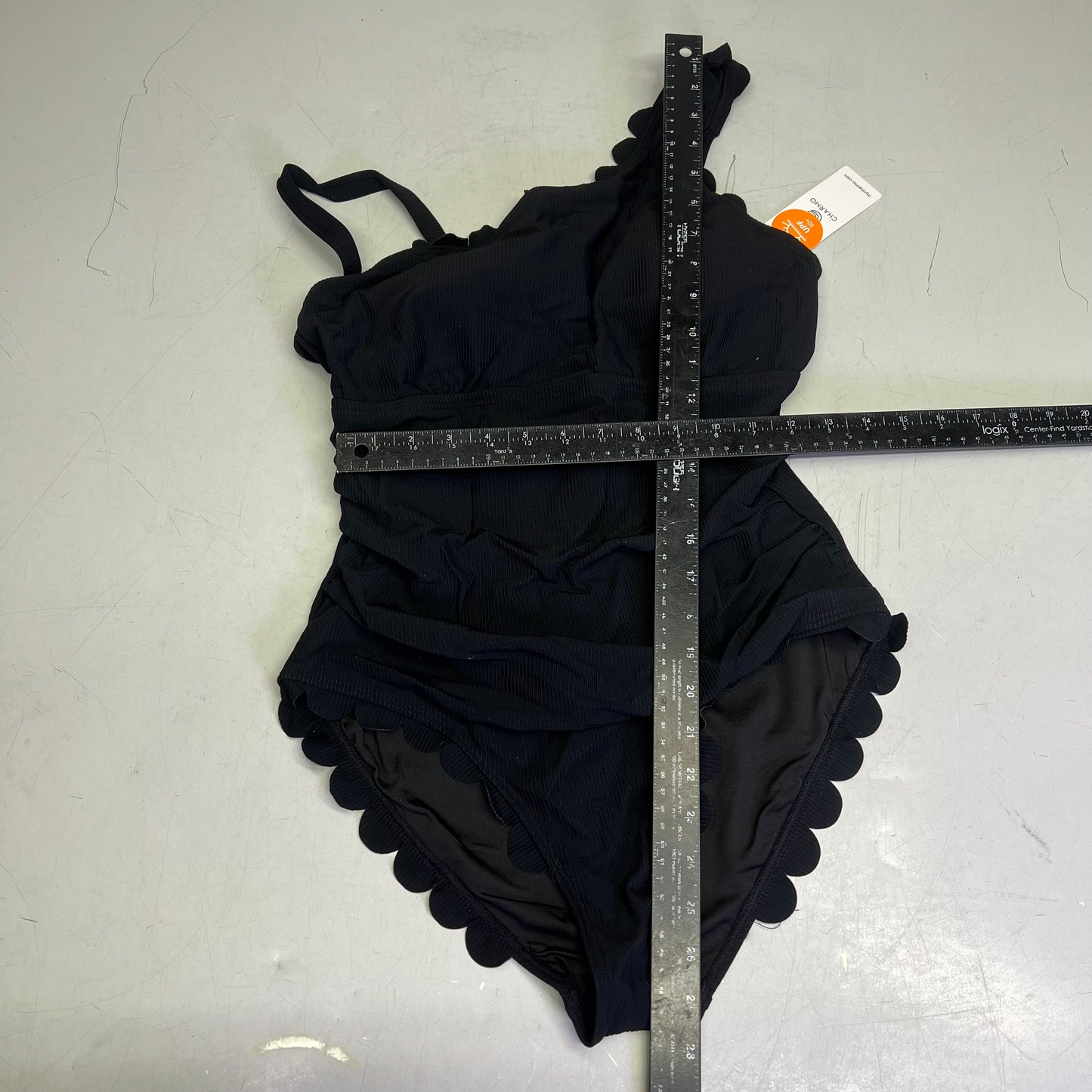 CHARMO Asymmetrical Retro Ribbed Moderate Cut One Piece Swimwear Wmn Sz XL Black