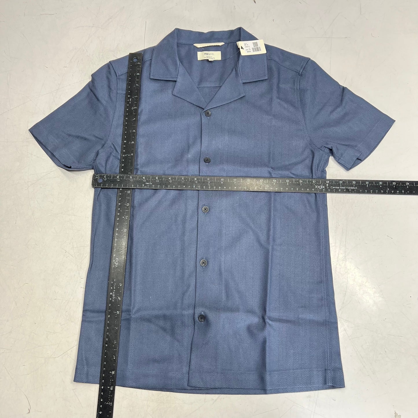 RW & CO Short-sleeve Herringbone Shirt W/ Camp Collar Men's Sz XS Blue 485793