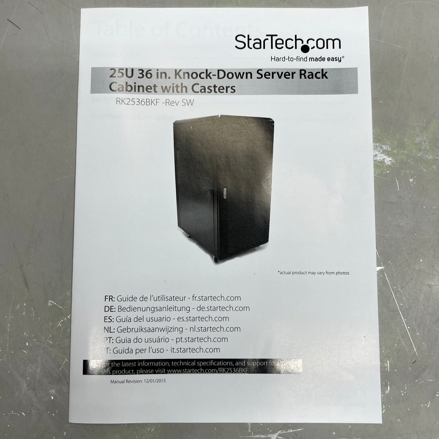 STARTECH 25U 36" Knock-Down Server Rack Cabinet With Casters Black RK2536BKF-REVSW