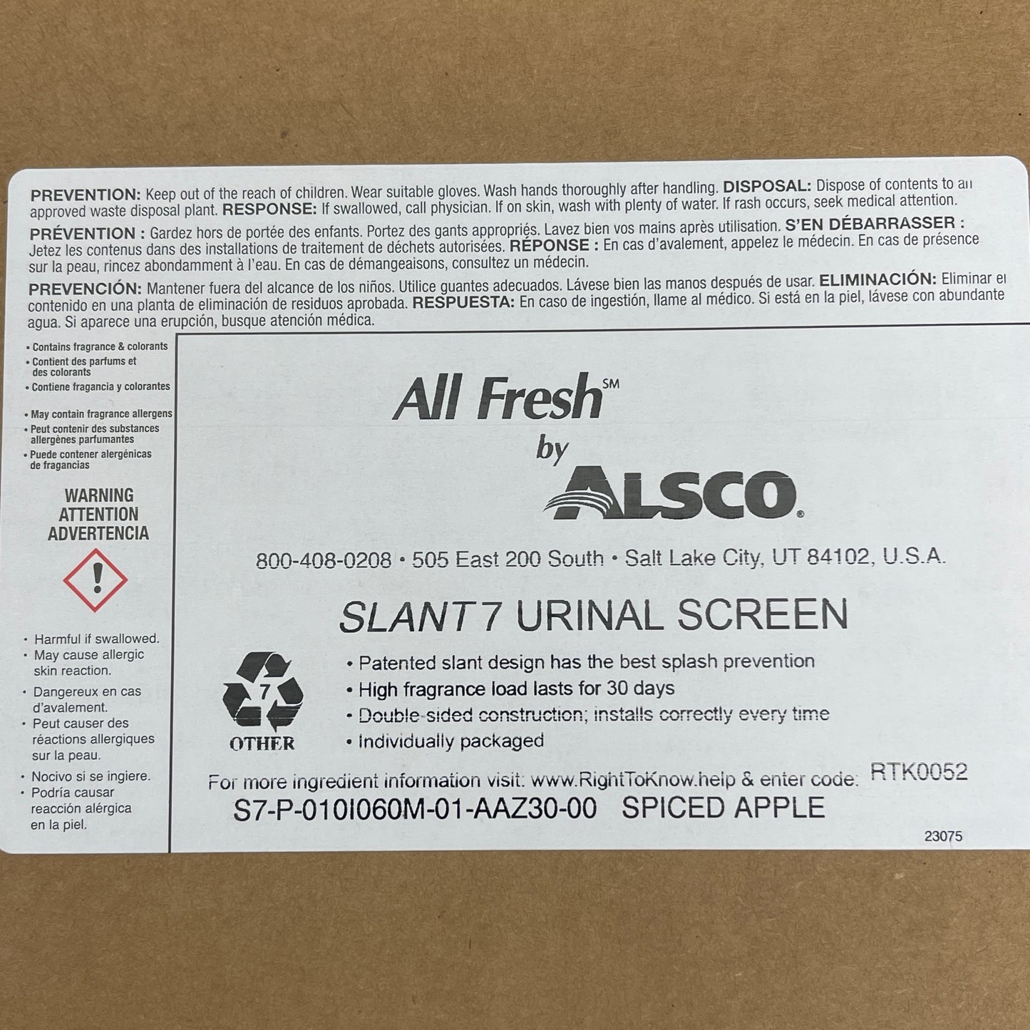 ALSCO 10-PACK! All Fresh Slant7 Urinal Screen Spiced Apple Round 8" Pink RTK0052