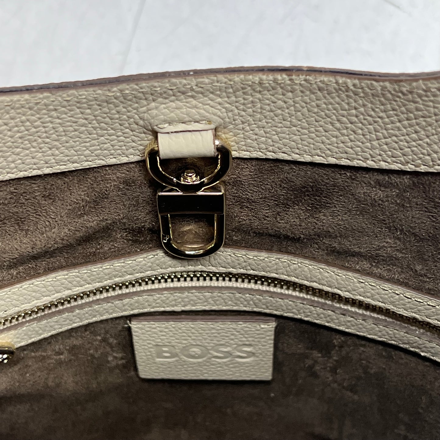 HUGO BOSS Leather Lenah New Hobo Bag Buckle Closure Light Beige 50557982