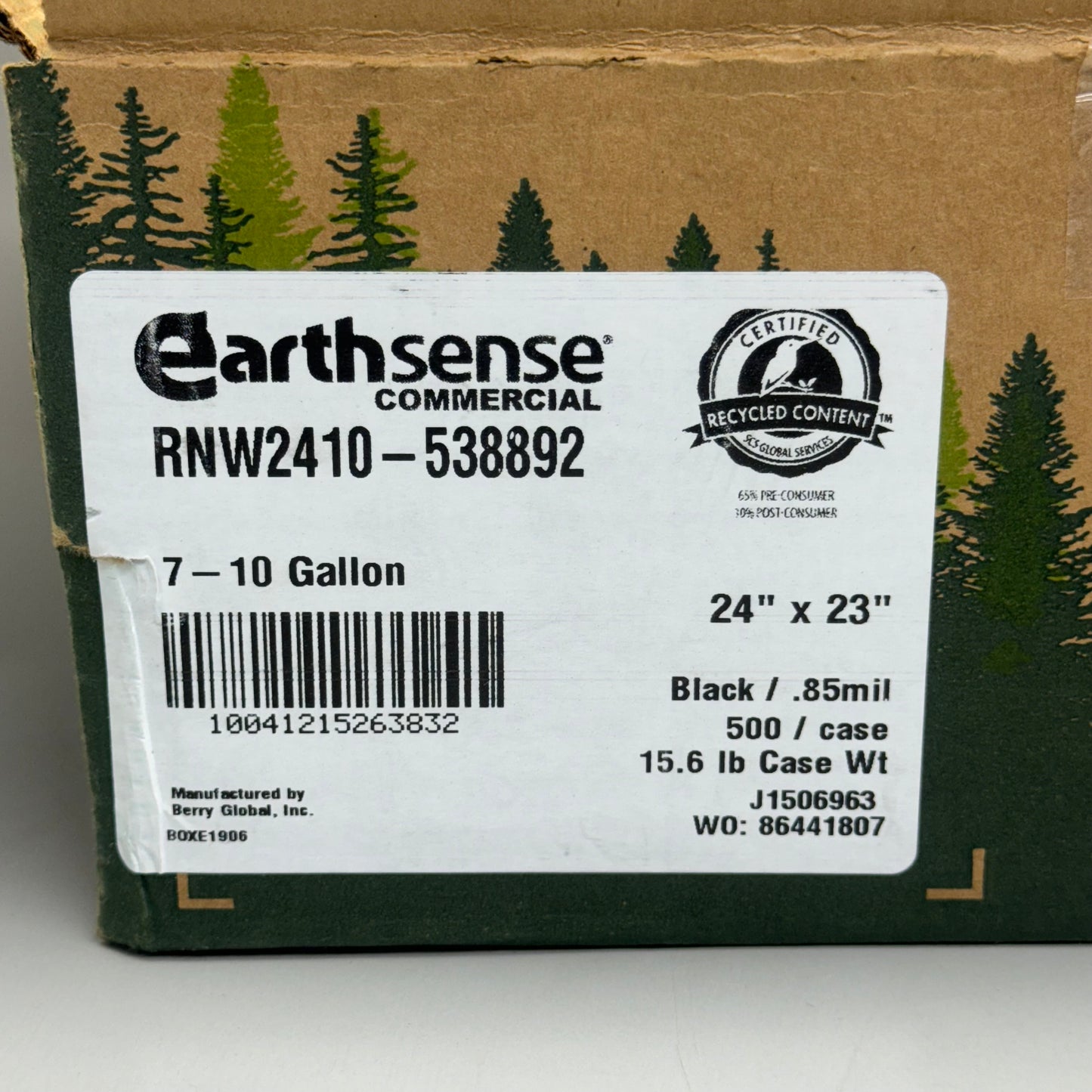 EARTHSENSE (500 PACK) 7-10 Gal Trash Black Bags 24”x 23” RNW2410-538892 Plastic Black