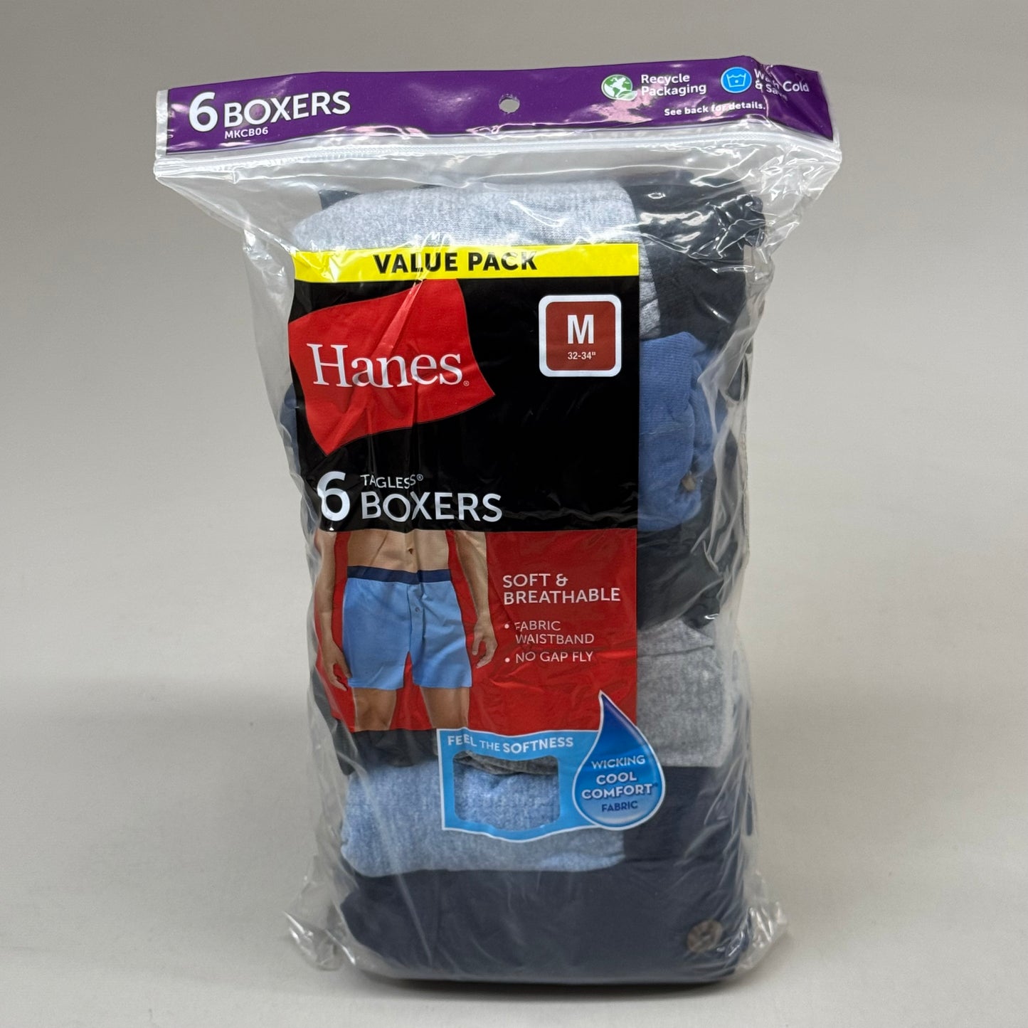 HANES (6 PACK!) Men's Boxer Briefs Sz M 32-34" Black/Blue/Grey MKCB06