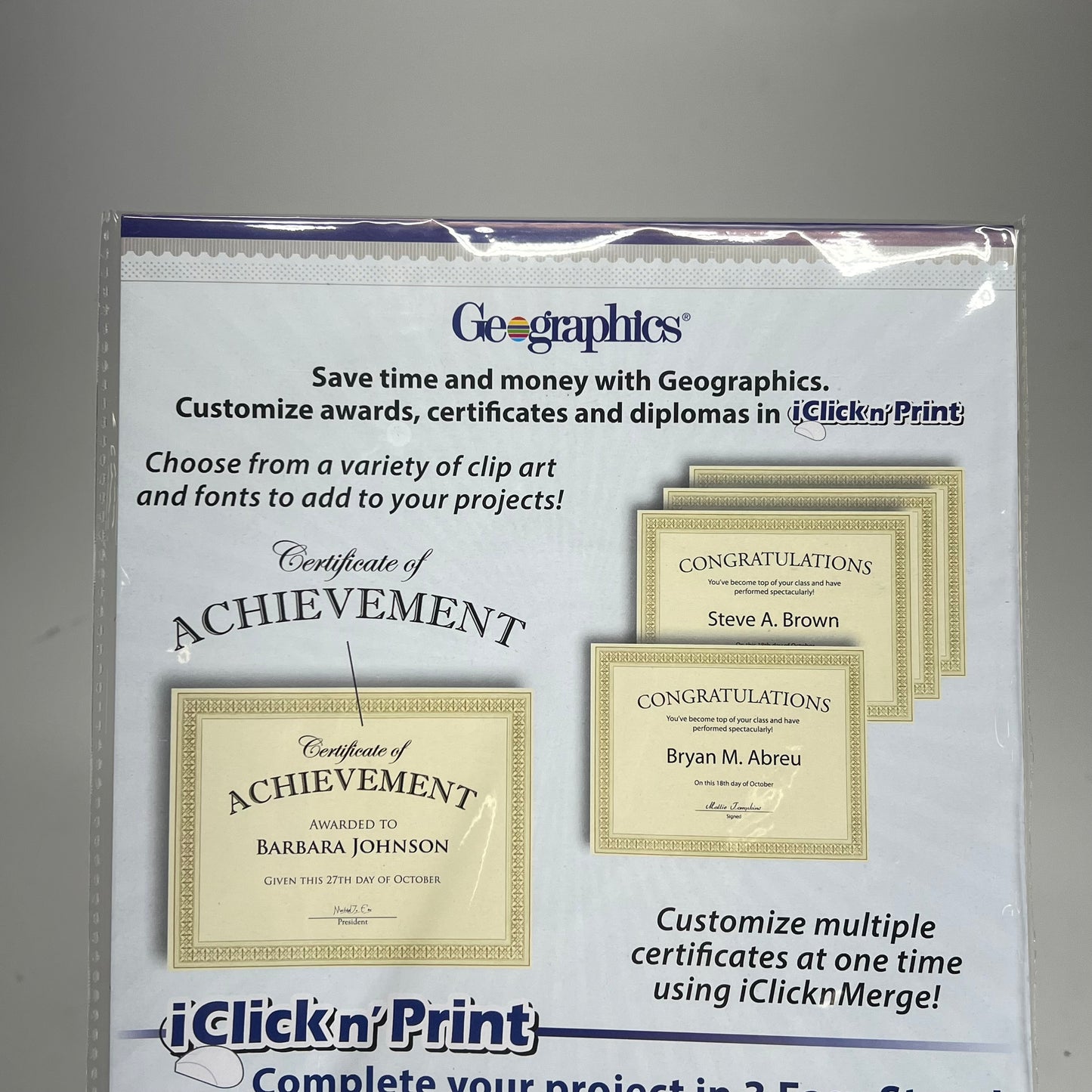 GEOGRAPHICS (4 PACK, 12 EACH) Foil Certificates 8.5"x11" Gold/Off White 45492